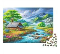 Puzzle 1000 pièces Paysage Montagne Ruisseau Montagnes, Précis Encadrable Carton Premium Famille 38x26cm