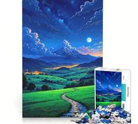 Puzzle 1000 pièces Paysage Nocturne avec Montagne et Chemin Jeu Pratique Difficile Cadeau Unique pour Un Anniversaire ou Noël 38x26cm
