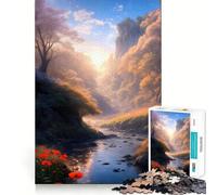 Puzzle 1000 pièces Paysage onirique de la rivière aux Coquelicots pour Adultes, Stimulant cérébral, Anti-Stress, décoration Murale (50x75cm)