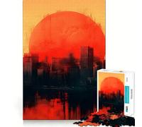 Puzzle 1000 pièces Paysage Urbain au Coucher du Soleil Rouge pour Adolescents Jeu de logique Pure Découpe Nette et précise Pièce d'art (50x75cm)