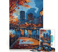 Puzzle 1000 pièces Paysage Urbain de Boston Peinture Bordure Fine Loisirs créatifs,Jeu d'adresse,Détente et Cadeau d'anniversaire (50x75cm)