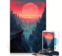 Puzzle 1000 pièces Paysage Urbain de la Lune Rouge pour Adolescents, Jeu de réflexion Relaxant, découpe soignée, Cadeau raffiné (50x75cm)