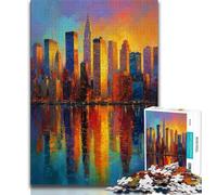 Puzzle 1000 pièces Paysage Urbain de New York Peinture à l'huile Puzzles 1000 pièces pour Adultes Adolescents Entraînez Votre Cerveau et Vos Mains Cadeaux pour Amis et Famille (26x38cm)