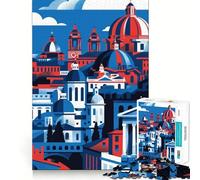 Puzzle 1000 pièces Paysage Urbain de Rome Bleu céruléen Jeu d'articulation Fin et Amusant,Jeu cognitif et Calme,Cadeau d'anniversaire Artistique (50x75cm)