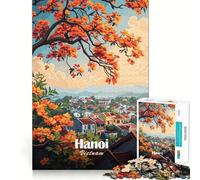Puzzle 1000 pièces Paysage Urbain d'Hanoi,Vietnam,avec Fleurs Orange Découpe Impeccable Jeu Amusant et résolveur de problèmes Cadeau Artistique Gratuit (50x75cm)
