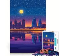 Puzzle 1000 pièces Paysage Urbain Nocturne Reflets Jeu d'articulation Fine et Amusant pour résoudre des problèmes Jeu Calme et Amusant Décoration de Noël Cadeau (50x75cm)