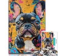 Puzzle 1000 pièces Peinture à l'huile Bouledogue français pour Adultes et Adolescents, Assemblage de Motifs Amusant à la Maison, Cadeau d'anniversaire, Cadeau de Voyage (75x50cm)
