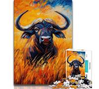 Puzzle 1000 pièces Peinture à l'huile de Buffle Africain Puzzle 1000 pièces pour Adolescents Cadeaux pour Amis et Famille pour Les 14 Ans et Plus (50x75cm)