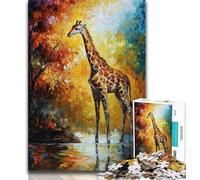 Puzzle 1000 pièces Peinture à l'huile de Girafe Africaine Puzzles pour Adultes Jouets éducatifs et éducatifs Jeux familiaux pour renforcer l'amour Entre Couples (50x75cm)