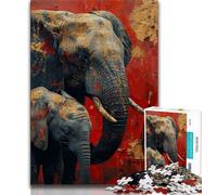 Puzzle 1000 pièces Peinture à l'huile d'éléphant pour Adultes, Aide Le Cerveau à exercer des Jouets addictifs pour cultiver la Patience Une œuvre d'art (38x26cm)
