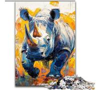 Puzzle 1000 pièces Peinture à l'huile rhinocéros pour Adolescents, Staycation Kill Time, Chaque pièce est Unique - Jeu Familial Stimulant et Amusant 50x75cm