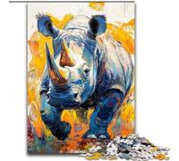 Puzzle 1000 pièces - Peinture à l'huile sur rhinocéros - Puzzle 1000 pièces pour Adultes - Un Casse-tête Stimulant pour Les Adolescents,Parfait pour la décoration intérieure ou comme Cadeau (26x38cm)