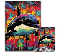 Puzzle 1000 pièces, Peinture Graffiti, Baleine, pour Adultes, détente et défi, décoration d'intérieur colorée, pour Les Amis, 26x38cm / 10,23x14,96 Pouces