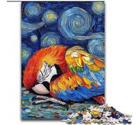 Puzzle 1000 pièces Perroquet Ciel Nocturne en Bois, Idée Cadeau Déco Maison Unique 50x75cm pour Adolescents et Familles, Décoration DIY Parfaite et Défi Cérébral