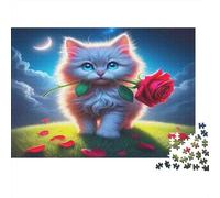 Puzzle 1000 pièces Petit Chat Blanc Rose Mignon, Couleurs Vives Précis Carton Premium Débutants 52x38cm