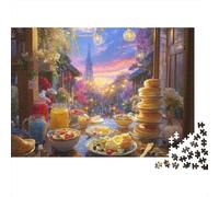 Puzzle 1000 pièces « Petit-déjeuner à Paris » avec la Tour Eiffel. Jeu éducatif pour Adultes (à partir de 12 Ans). Décoration Magnifique. Niveau de difficulté Idée 52 x 38 cm