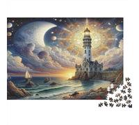 Puzzle 1000 pièces Phare Céleste, Côte Lunatique, Carton Haute Qualité, pour Amateurs de Puzzles, Moment de Calme à la Maison, 52x38cm