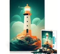 Puzzle 1000 pièces Phare Île à facettes Assemblage Parfait Art Créatif Jeu de Détente et de Loisirs Décoration de Noël (38x26cm)