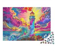 Puzzle 1000 pièces Phare pour Adultes, Phare en mer déchaînée avec Nuages vibrants, Premium épais Robuste, Vibrant Stimulant Difficile Anti-Stress Cadeau, 70x50cm/1000pcs