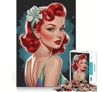 Puzzle 1000 pièces Pin-up rousse en Robe dégradée pour Adolescents, Jeu Intelligent, Jeu de Groupe, Assemblage d'image, décoration Murale (50x75cm)
