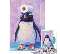 Puzzle 1000 pièces Pingouin avec Papier Toilette Niveau Difficile Décoration Murale À partir de 14 Ans (38x26cm)