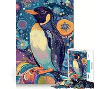 Puzzle 1000 pièces Pingouin Bleu psychédélique pour Adolescents Jeu de réflexion et d'évasion Cadeau attentionné 38x52cm