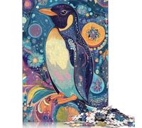 Puzzle 1000 pièces Pingouin Bleu psychédélique sur Une Branche d'arbre - Art surréaliste de la Nature, Puzzle carré pour Adultes, Puzzles en Bois, Jouet éducatif (75 x 50 cm)