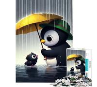 Puzzle 1000 pièces Pingouin et Poussin sous la Pluie Jeu éducatif Défi d'intelligence Jouet addictif Cadeau de Père Noël Secret Cadeau d'anniversaire (Dimensions 38x26cm)