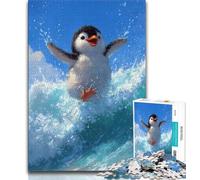 Puzzle 1000 pièces Pingouin Surf pour Adultes, Jouets éducatifs et éducatifs, Jeux familiaux avec Affiche et fiche de Questions-réponses Assorties 38x26cm