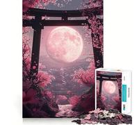 Puzzle 1000 pièces Pink Moon et Fleurs de Cerisier pour Adolescents Jeu de réflexion apaisant Qualité supérieure Cadeau de Noël (50x75cm)