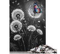 Puzzle 1000 pièces Pissenlits et Papillons Noir et Blanc pour Adultes Puzzles Difficiles Puzzles en Papier Drôles 38x26cm/1000pcs