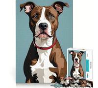 Puzzle 1000 pièces Pitbull Marron et Blanc,découpe précise,Jeu de logique et d'art,activité Calme pour Un Anniversaire (38x52cm)