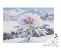 Puzzle 1000 pièces Pivoine pour Adultes Fleur Blanche dans la Neige Défi de Jeu éducatif | Excellente idée Cadeau 38x26cm/1000pcs
