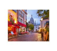 Puzzle 1000 pièces，Place du Tertre avec Tables de café et Sacré-Cœur Le Matin, Paris，Adulte Enfant Jeu éducatif en Papier（50x70cm）-M87