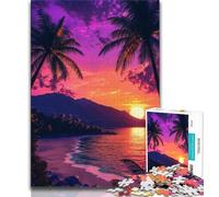 Puzzle 1000 pièces Plage au Coucher du Soleil pour Adultes, Jouets éducatifs et éducatifs, Jeux familiaux avec Affiche et fiche de Questions-réponses Assorties 50x75cm