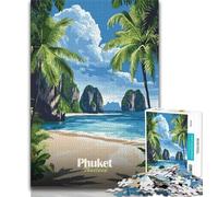 Puzzle 1000 pièces Plage de Phuket, Thaïlande Difficile à réaliser, mais Amusant et Humoristique Affiche et fiche de Questions-réponses Assorties 38x26cm