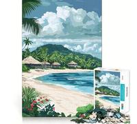 Puzzle 1000 pièces Plage Tropicale avec cabanes au Toit de chaume, Bordures nettes, Jeu cognitif, Jouet Amusant et Facile à Jouer, Cadeau de Noël (38x26cm)