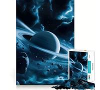 Puzzle 1000 pièces Planète Bleue avec Anneaux dans l'espace Jeu de précision,de logique et d'adresse,idéal pour se détendre,Cadeau d'anniversaire Amusant (38x52cm)