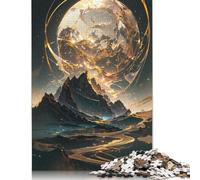 Puzzle 1000 pièces Planète Cristal Doré Carré pour Adultes et Enfants, Puzzles en Bois, Cadeaux de Noël, 1000 pièces (75 x 50 cm)