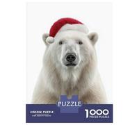 Puzzle 1000 Pièces Polar Bear with Christmas Santa Hat Puzzle Adulte, Casse-tête, Découpe De Précision, Cadeau Unique pour Anniversaire Et Noël 38x26cm/1000pcs