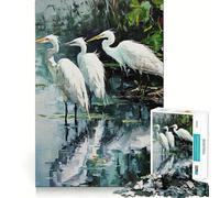 Puzzle 1000 pièces Pond Heron Serenity pour Adolescents, Jeu de logique et de Sens, Simple et Amusant, Bords Lisses, Cadeau élégant (38x26cm)