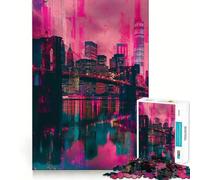 Puzzle 1000 pièces Pont de Brooklyn néon Bord Fin Activité intellectuelle Jeu Relaxant Cadeau Amusant de Noël (38x26cm)