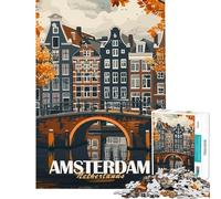 Puzzle 1000 pièces Pont du Canal d'Amsterdam Activités Amusantes à la Maison Défi Difficile Jeu Impossible pour Les 14 Ans et Plus (38x52cm)
