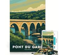 Puzzle 1000 pièces Pont du Gard France Découpe Impeccable Jeu Amusant et résolveur de problèmes Jeu Gratuit Cadeau Artistique de Noël (38x52cm)