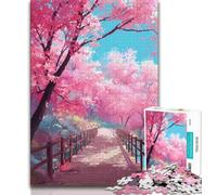 Puzzle 1000 pièces Pont sous Les cerisiers en Fleurs pour Adultes et Adolescents, Jouet éducatif et décompressant, Cadeau du Père Noël Secret 38x26cm