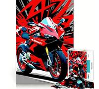 Puzzle 1000 pièces Pop Art Moto Ducati Rouge pour Adultes Jeu de réflexion et de renforcement des Liens familiaux Découpe de précision Cadeau créatif (50x75cm)