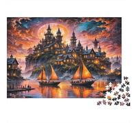 Puzzle 1000 Pièces Port de Château au Coucher de Soleil | Art de Château Naviguant | Carton Solide | pour la Famille | Activités de Groupe 70x50cm