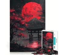 Puzzle 1000 pièces Porte Torii de la Lune Rouge et Le Mont Fuji pour Adolescents stimule la mémoire, se détend et s’Amuse Découpe de qualité supérieure Cadeau élégant (50x75cm)