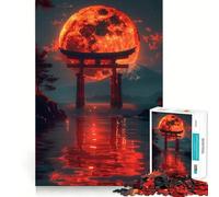 Puzzle 1000 pièces Porte Torii Lune Rouge Jeu de réflexion pour Adultes Image Douce et relaxante Assembler Joli Cadeau (38x52cm)