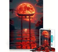Puzzle 1000 pièces Porte Torii Lune Rouge pour Adolescents Jeu de logique Pure, Relaxant et Facile à découper Pièce d'art de qualité (38x26cm)